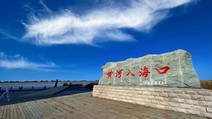 △黃河入?？谖挥谏綎|東營市墾利區(qū)。(總臺央視記者彭漢明拍攝)