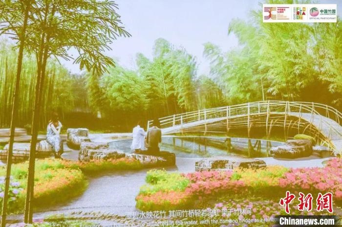 圖為活動現(xiàn)場通過視頻展示“中國竹園”設(shè)計方案。　荷蘭駐華大使館供圖