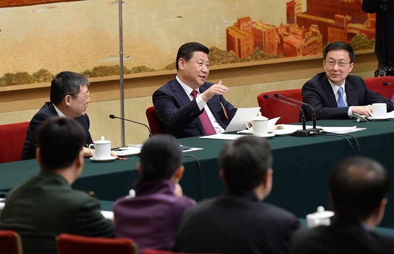 2014年3月習(xí)近平總書記參加十二屆全國(guó)人大二次會(huì)議上海代表團(tuán)的審議。