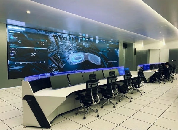 杭州奧體中心游泳館內(nèi)智慧可視化平臺。 圖片來源：場館建設(shè)方