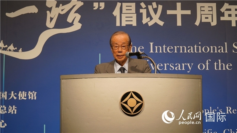 日本前首相福田康夫致辭。人民網(wǎng) 蔣曉辰攝