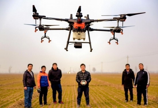 2019年2月25日，無人機教員（右三）在河北省衡水市冀州區(qū)徐莊鄉(xiāng)北榆林村為村民做植保無人機飛行操作技能培訓。新華社記者 李曉果 攝