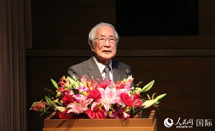 日中科學(xué)技術(shù)交流協(xié)會會長山脅道夫致辭。人民網(wǎng) 許可攝