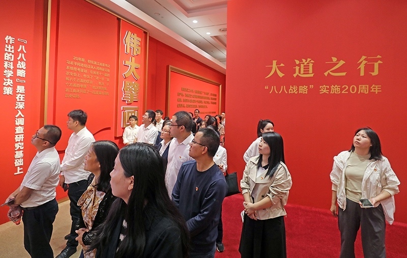 大道之行——“八八戰(zhàn)略”實(shí)施20周年大型主題展覽開展以來(lái)，觀眾絡(luò)繹不絕。