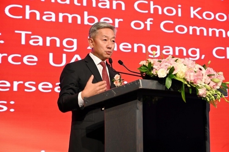 中國駐阿聯(lián)酋大使張益明致辭。阿聯(lián)酋中華工商總會供圖