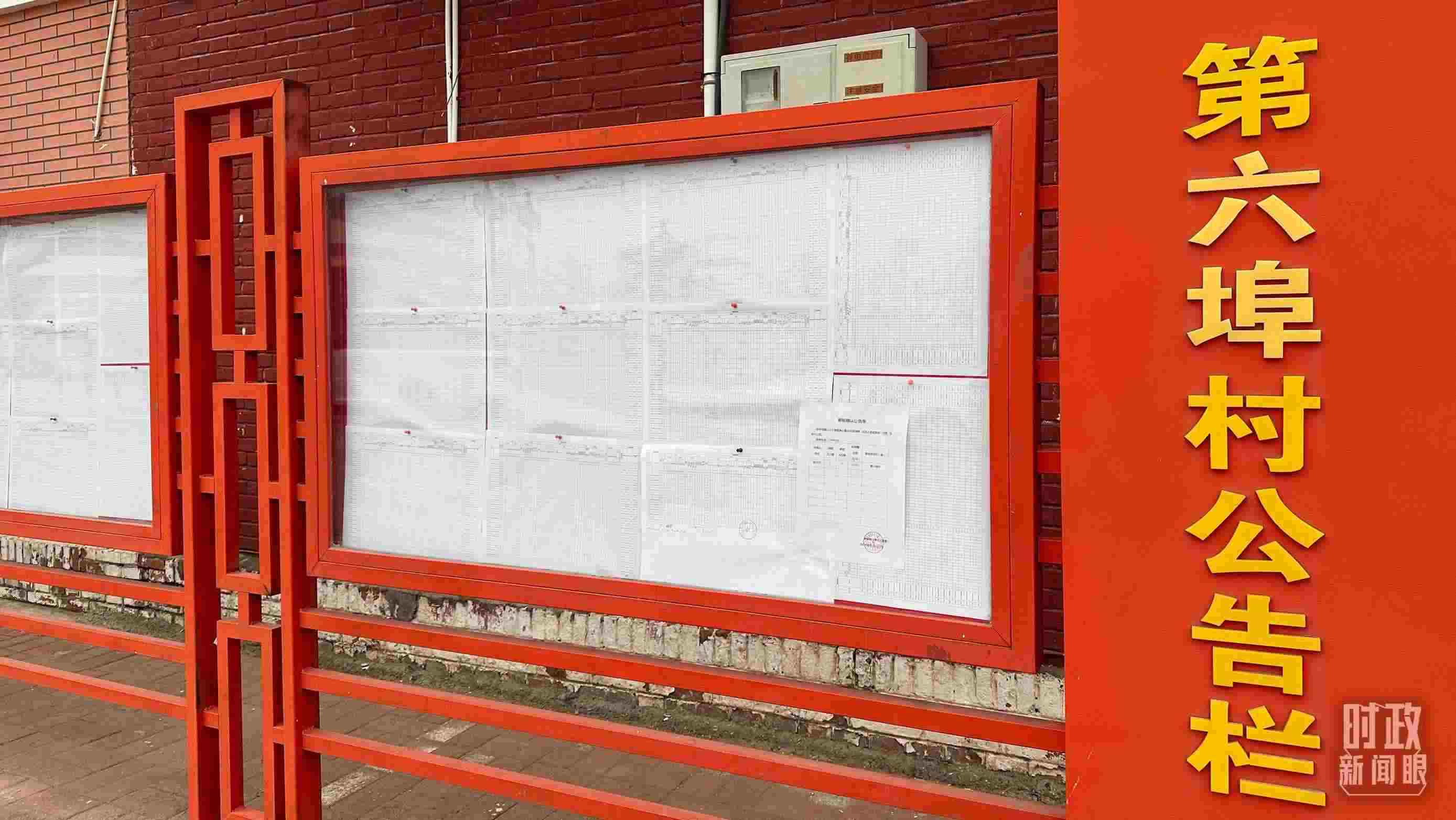 △第六埠村公告欄里張貼著“天津市2023年蓄滯洪區(qū)農(nóng)作物、經(jīng)濟(jì)林補(bǔ)償標(biāo)準(zhǔn)表”等。（總臺央視記者覃思拍攝）