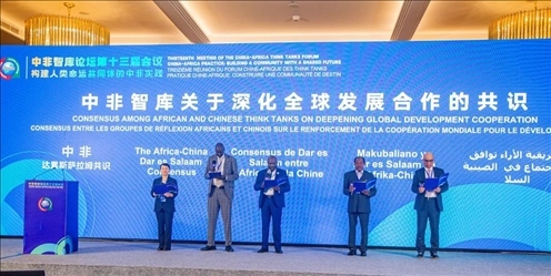 《中非智庫(kù)關(guān)于深化全球發(fā)展合作的共識(shí)》（又稱(chēng)“中非達(dá)累斯薩拉姆共識(shí)”）發(fā)布。浙江師范大學(xué)非洲研究院供圖