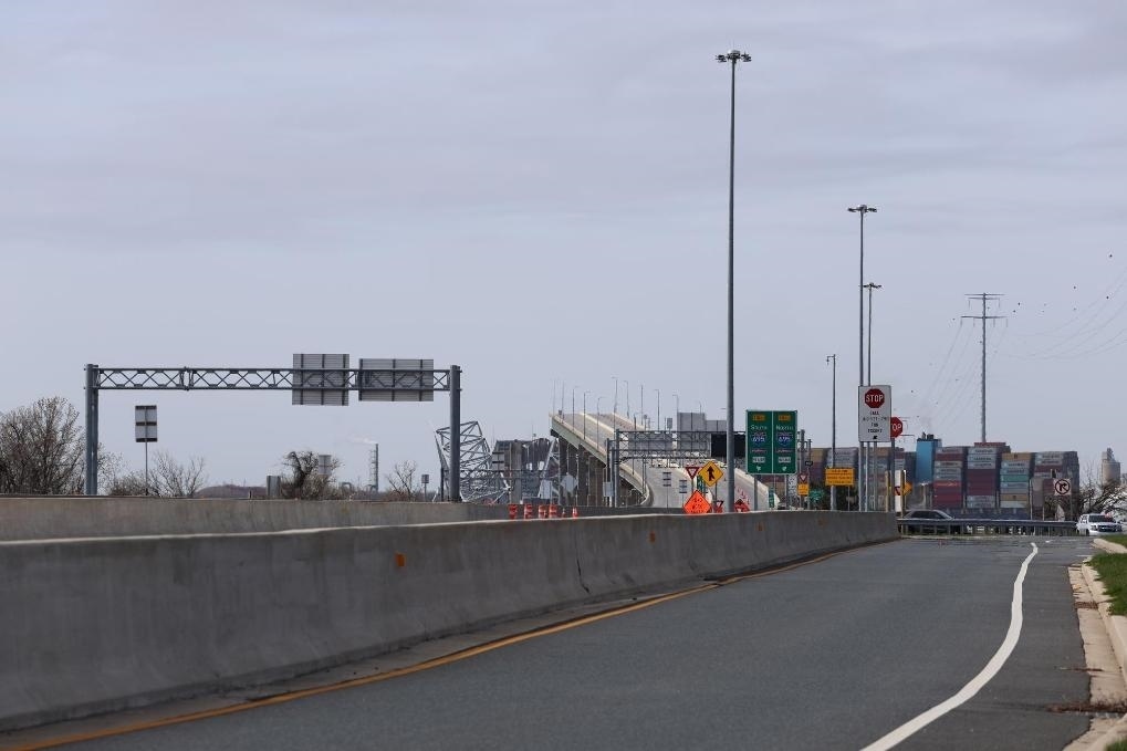 這是3月26日在美國馬里蘭州巴爾的摩拍攝的坍塌的大橋。新華社記者胡友松攝