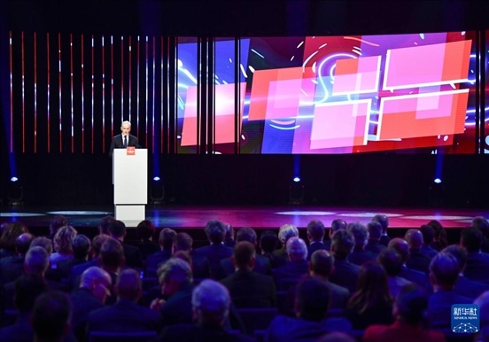 4月21日，挪威首相斯特勒在德國漢諾威工業(yè)博覽會開幕式上致辭。挪威是今年展會主賓國。新華社記者 任鵬飛 攝