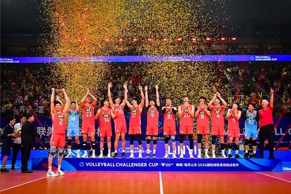 中國隊(duì)奪得2024年國際排聯(lián)男排挑戰(zhàn)者杯冠軍。圖片來源：國際排聯(lián)