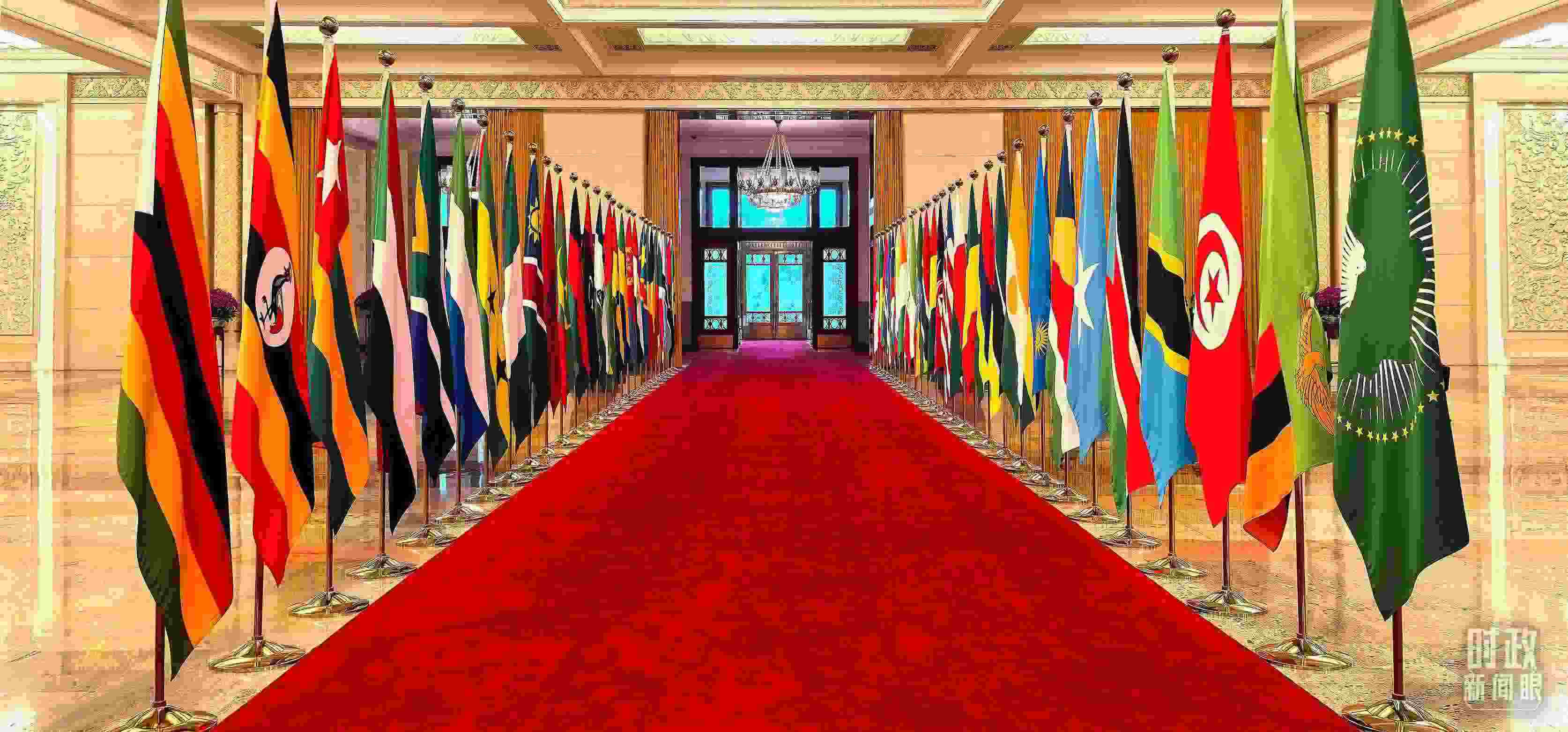 人民大會(huì)堂擺放的旗陣。（總臺(tái)央視記者馬超拍攝）