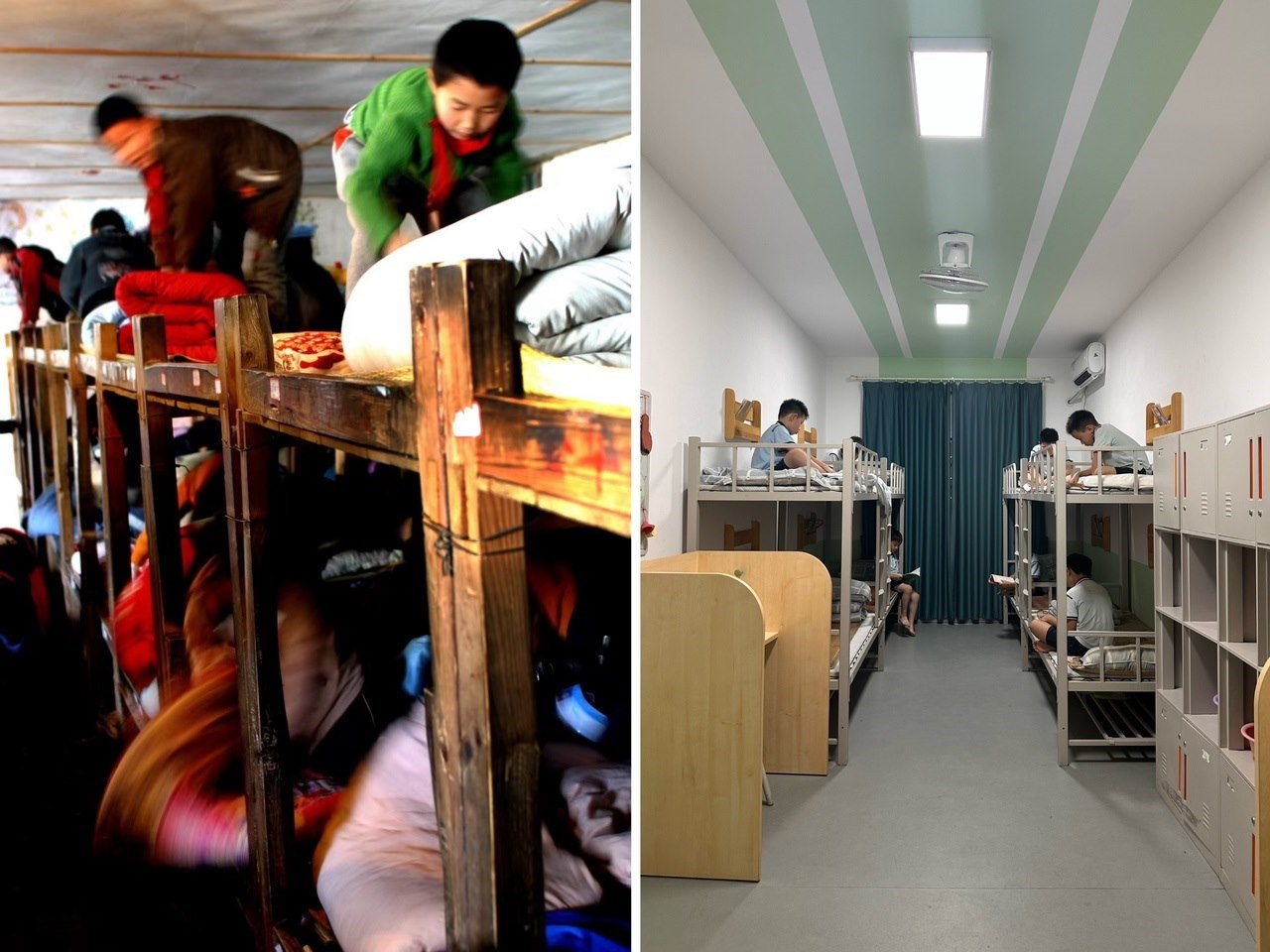 縉云縣東渡鎮(zhèn)長坑小學2005年以前的學生宿舍（左），以及現(xiàn)在的學生宿舍（右） 學校供圖