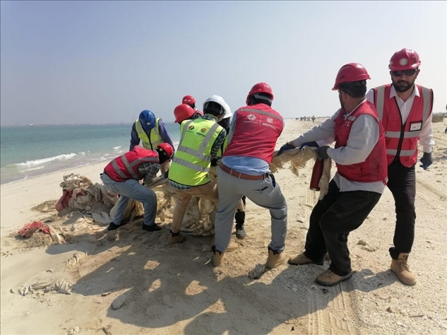 中國電建員工在撿拾海灘垃圾。中國電建供圖