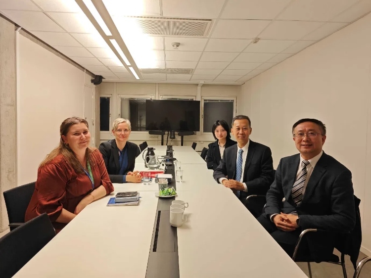 中國駐瑞典大使崔愛民會(huì)見瑞典聯(lián)合國教科文組織全國委員會(huì)秘書長。中國駐瑞典大使館供圖