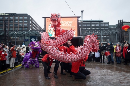 舞龍、舞獅表演。中國駐芬蘭大使館供圖
