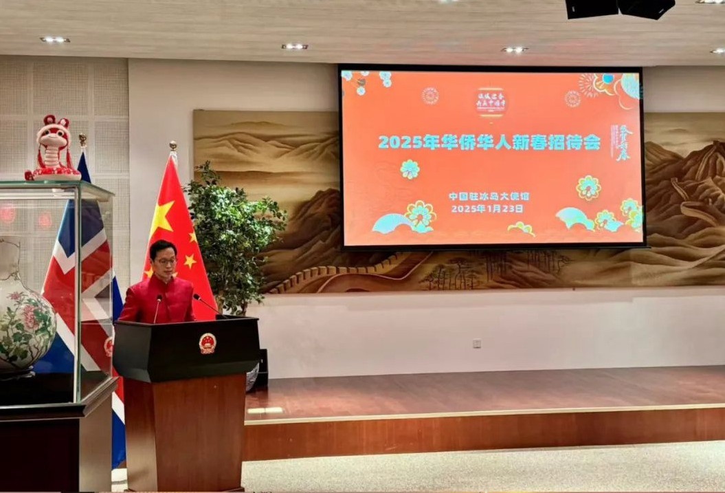 中國駐冰島大使何儒龍致辭。中國駐冰島大使館供圖