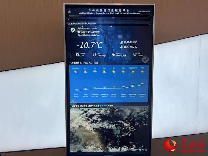 摩天輪等候大廳實時顯示的氣象信息。人民網(wǎng) 高清揚攝