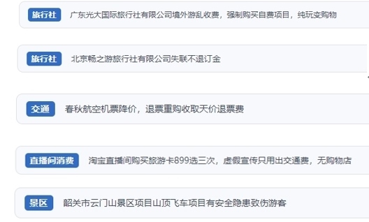 網友在“人民投訴”平臺反映涉旅游消費相關糾紛。（“人民投訴”用戶投訴截圖）